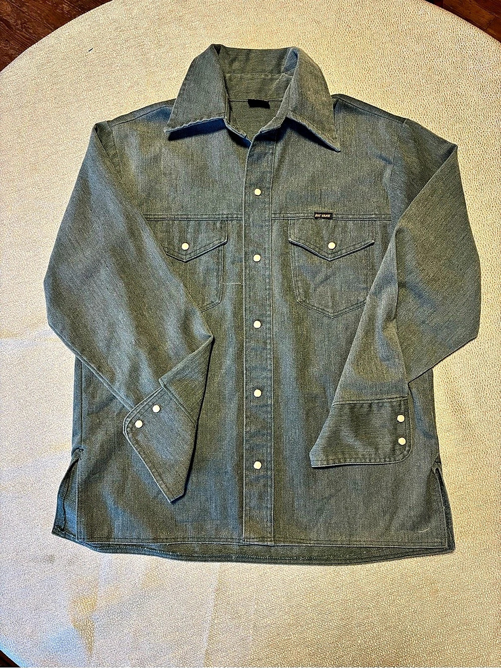 70’s Big Yank Men's Utility Pearl Snap Shirt Jacket in Green Denim
